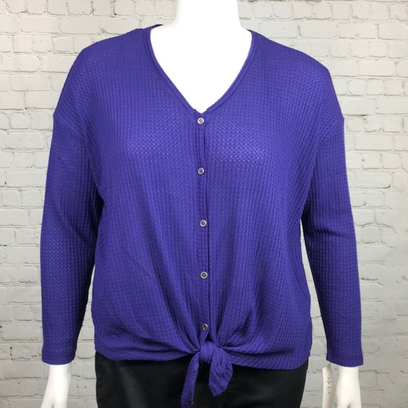 Style & Co Purple Thermal Tie Front Top Size 1X - Picture 2 of 5